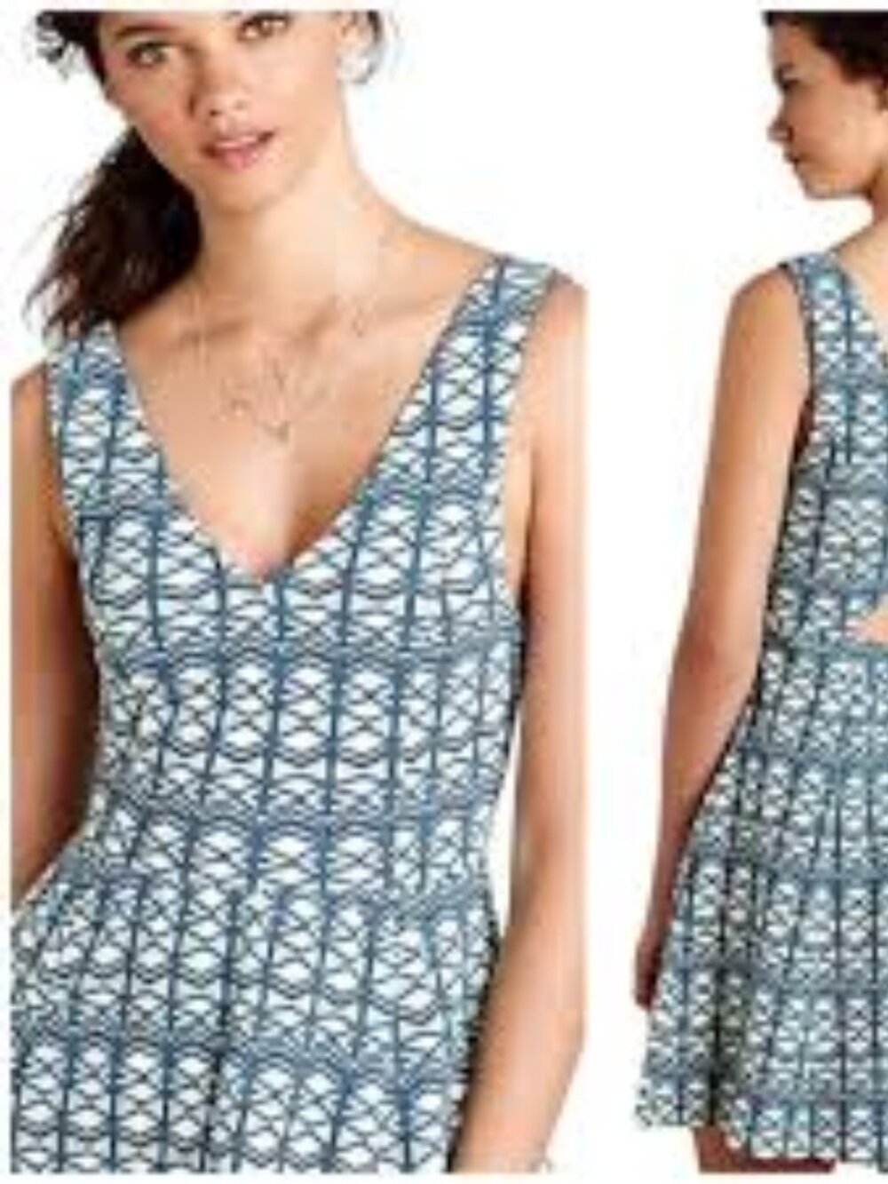 Maeve Anthropologie Double V Dress Womens 2P Green Blue Textured Geometric Mini